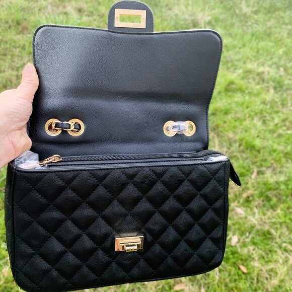 New Isabelle Vegan Leather Quilted Medium Black Shoulder Bag - Picture 6 of 12